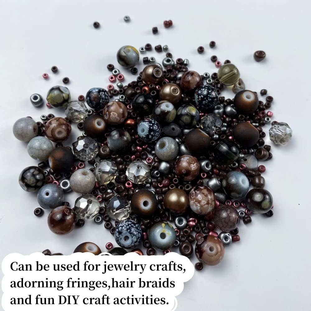 Assorted Glass Resin Beads Multi Size Colors Smooth Cracked Gravel Millet Spacer Beads for Bracelets Necklace Earring DIY Jewelry Making Craft(Deep Amber Series)