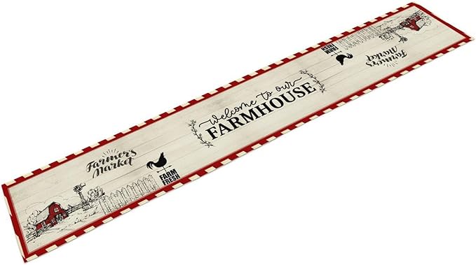 Farmhouse Table Runner, Rustic Country Barn Cottage Rooster Check Animal Plank Coffee Table Center Decor for Home Kitchen Dining Patio Holiday Party Indoor Outdoor Table Decorations 13"x36"
