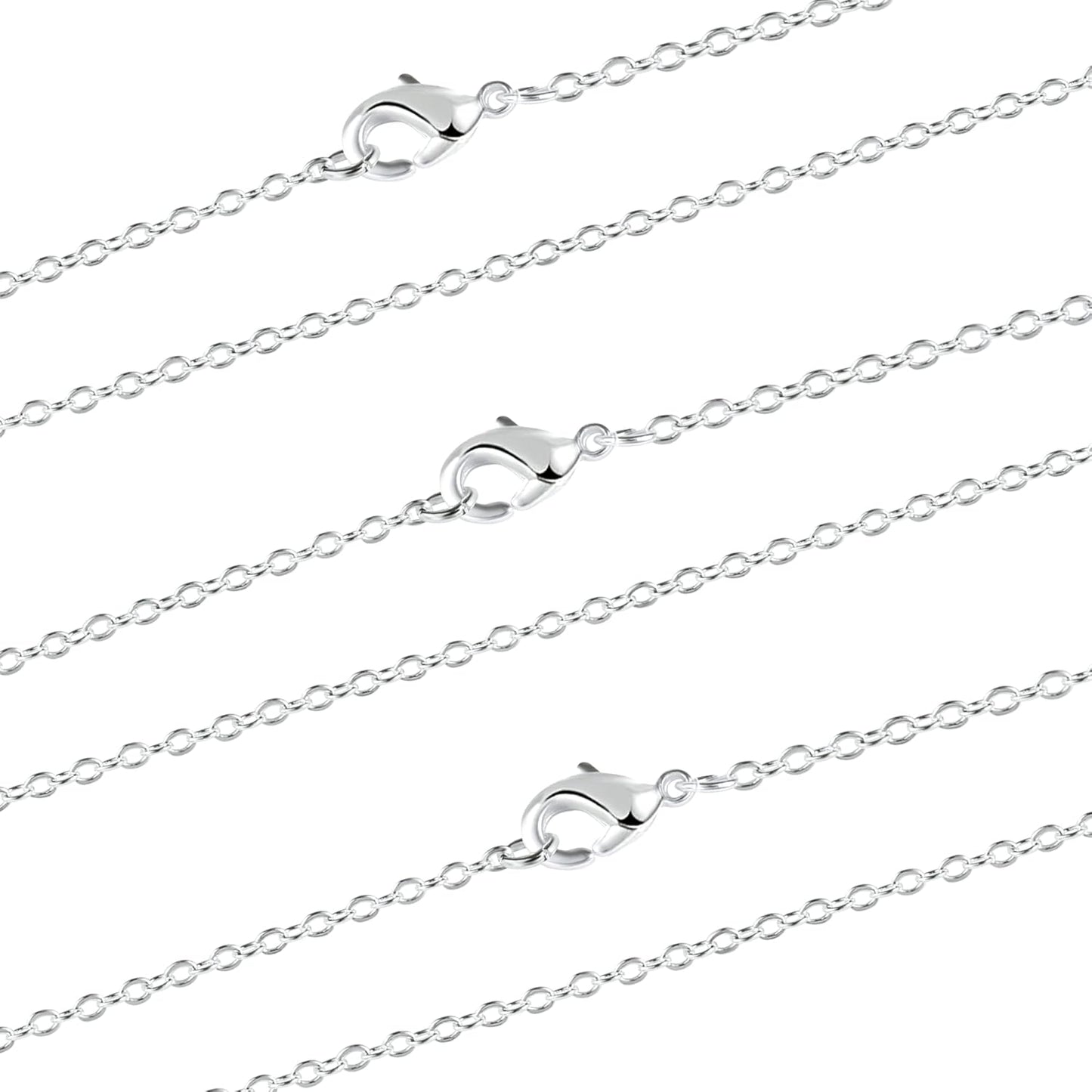 Wholesale 12 PCS Silver Plated Solid Brass Fine Flat Cable Chains Bulk for Jewelry Making 18-30 inches (24 Inch(2MM))