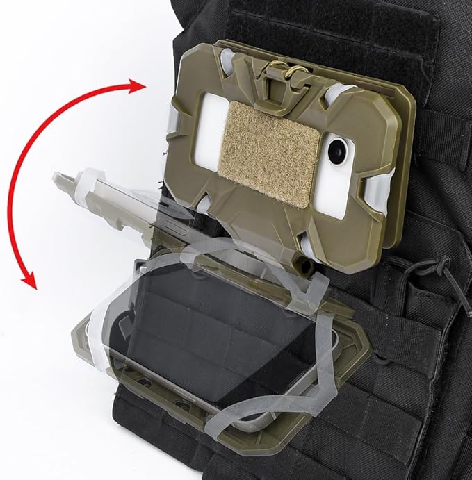 Tactical Vest Folding Plate Carrier Phone Bracket Holder, Universal Chest Phone Mount for Screen Size 4.7"-6.7", for MOLLE System