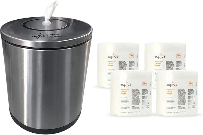 Zogics Wellness Center Wipes and Tabletop Stainless Steel Wipe Dispenser