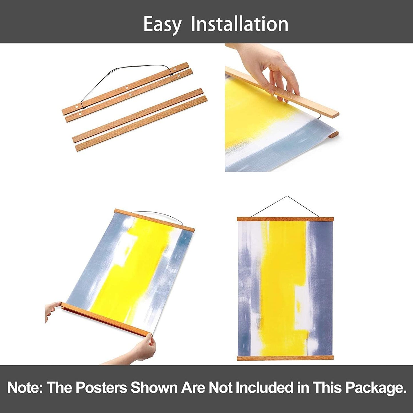 WITCOLOR 32" Wide Magnetic Poster Hanger Frame - 32x24 32x45 32x40 Wooden Poster Frame, Solid Teak Wood, Strong Magnets for Easy Hanging Posters Maps Pictures Canvas Scrolls Print Wall Art