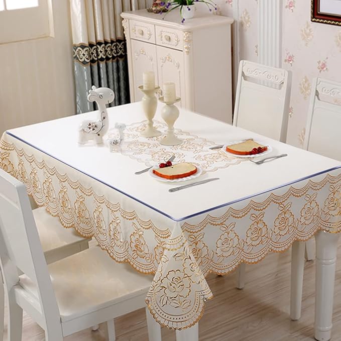 SPLENDEFUL Multisize Clear PVC Table Cover Protector 60x108 Inch Long Plastic Crystal Table Top Cloths Protective Meeting/Dining Room Table Pad Kitchen Wood Grain Vinyl Table Cover Mat Pad Easy Clean