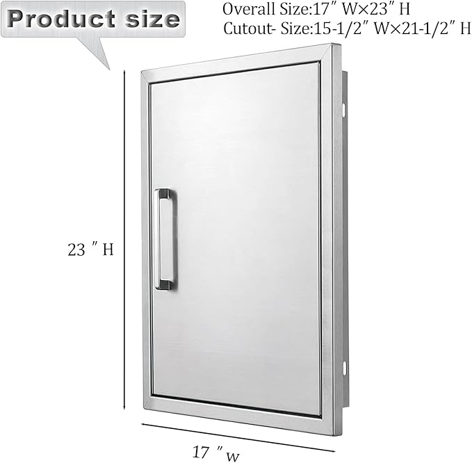 Outdoor Kitchen Door, 17 "W23 H Outdoor Kitchen Access Door, Stainless Steel Barbecue Single Door, Can Be Used for Outdoor Kitchen Island Or Outdoor Kitchen
