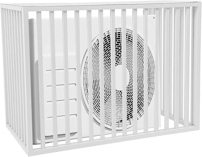 White Air Conditioner Fence with Top Cover, 4 Panels 43.3 "L x 23.6 "W x 31.5 "H Privacy Fence Panels for Outside, Freestanding Metal Trash Can Hider Outdoor, No-Dig Air Conditioner Sun Blocker Kit