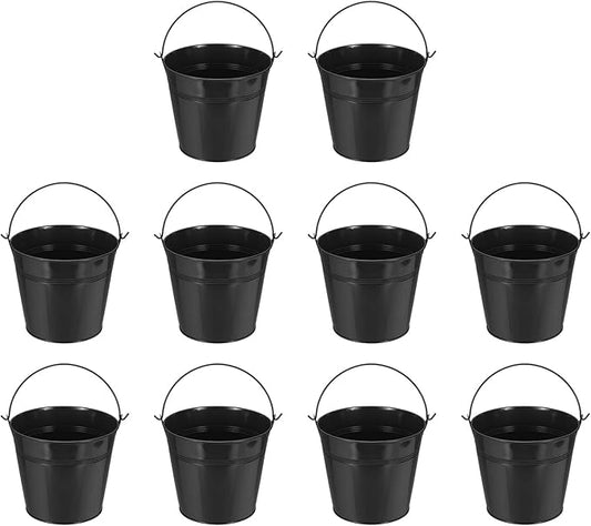 Small Metal Buckets, Mini Buckets with Handle Galvanized Colored Tin Pail Containers Basket Party Supplies - Fit for (Halloween - Classroom Crafts) 5" & 10Pcs & Black