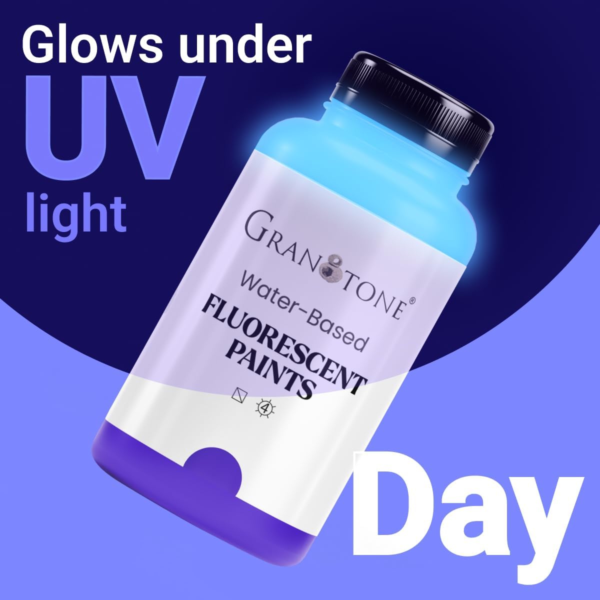 GRANOTONE Neon Fluorescent Acrylic Paint Set - 6 Colors, 16 oz Each | Glows in Black Light | Non-Toxic & Vibrant Paint | Ideal for Art, Crafts, Kids, & Hobbyists | Made in India