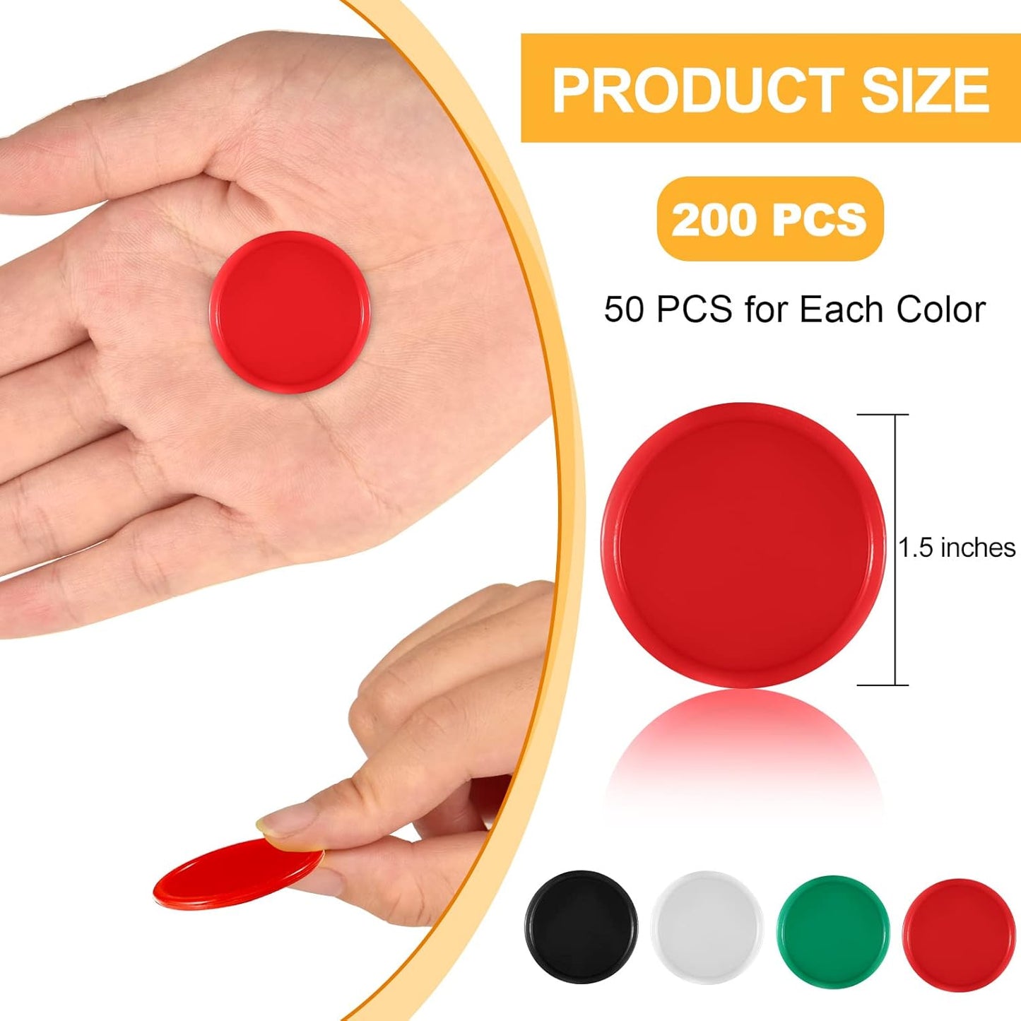 Coopay 1 1/2 Inches Plastic Poker Chips Learning Counters Disks Bingo Chip Counting Discs Markers for Math Practice and Poker Card Game Tokens, Teaching Rewards, 200 Pieces (Red, Green, White, Black)