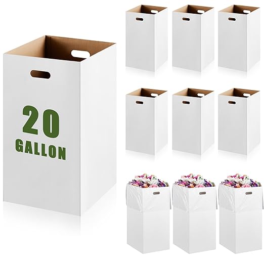 10 Pack 30 Gallon Recycling Bins Cardboard Trash Cans Disposable and Reusable Corrugated Cardboard Cans Bulk with 20 Garbage Bags for Parties Events(20 Gallon)