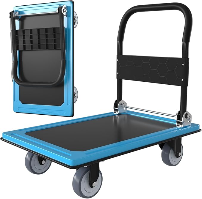 WUD Push Cart, Folding Mobile Platform Trolley,Thickened and Reinforced, 360° Swivel Wheels,30.3 “L x 19.7 ”W, 900 lb.Blue Dolly cart with Wheels