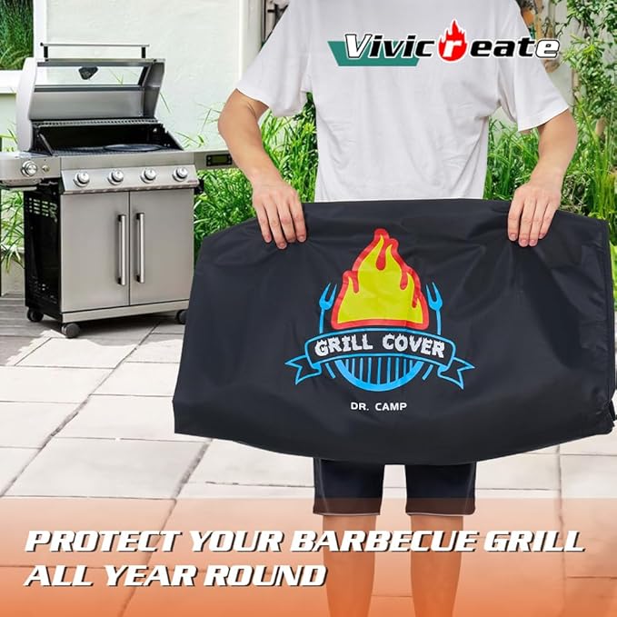 Vivicreate Waterproof BBQ Grill Cover 52 Inch Heavy Duty 420D Fabric Outdoor Barbecue Cover Weatherproof UV Protection Windproof Fits Weber Char-Broil Nexgrill Traeger Smoker Parrilla
