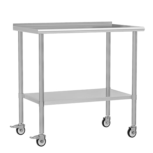 Stainless Steel Work Table with Wheels, 24x48 Inch NSF Food Prep Table with Backsplash & Adjustable Undershelf for Commercial Kitchen, Restaurant, Garage