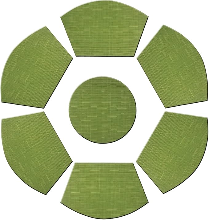 PIGCHCY Wedge Shaped Placemats Set of 6 with Centerpiece Round Mats Washable Kitchen Placemats Heat-Resistant Table Mats (Sage Green)