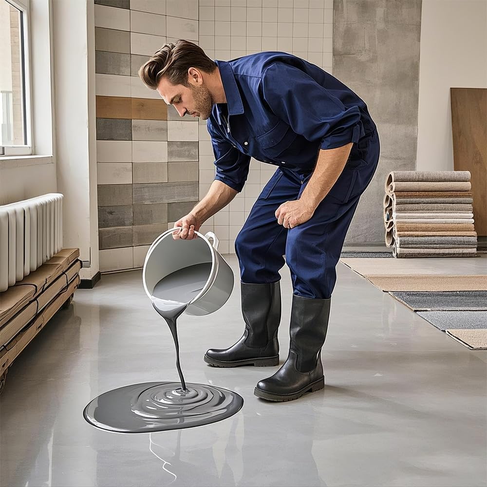 Epoxy Colored Sand Floor Paint, Epoxy Floor Paint for Concrete, High Gloss Marble Effect Coating, Waterproof Non-Slip Concrete Paints, Suitable for Indoor/Outdoor Use (White Hemp Gray,160 oz/5 kg)