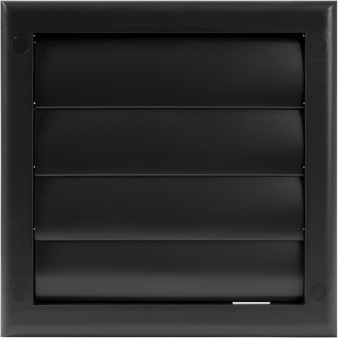 Plastic 4" Black Dryer Vent Cover with Flange - Exhaust Ventilation Grille with Shutters - Louvered Air Vent for Bathroom, Kitchen, Garage Various Ventilation Systems Ø3.9" / 7.5" x 7.5"
