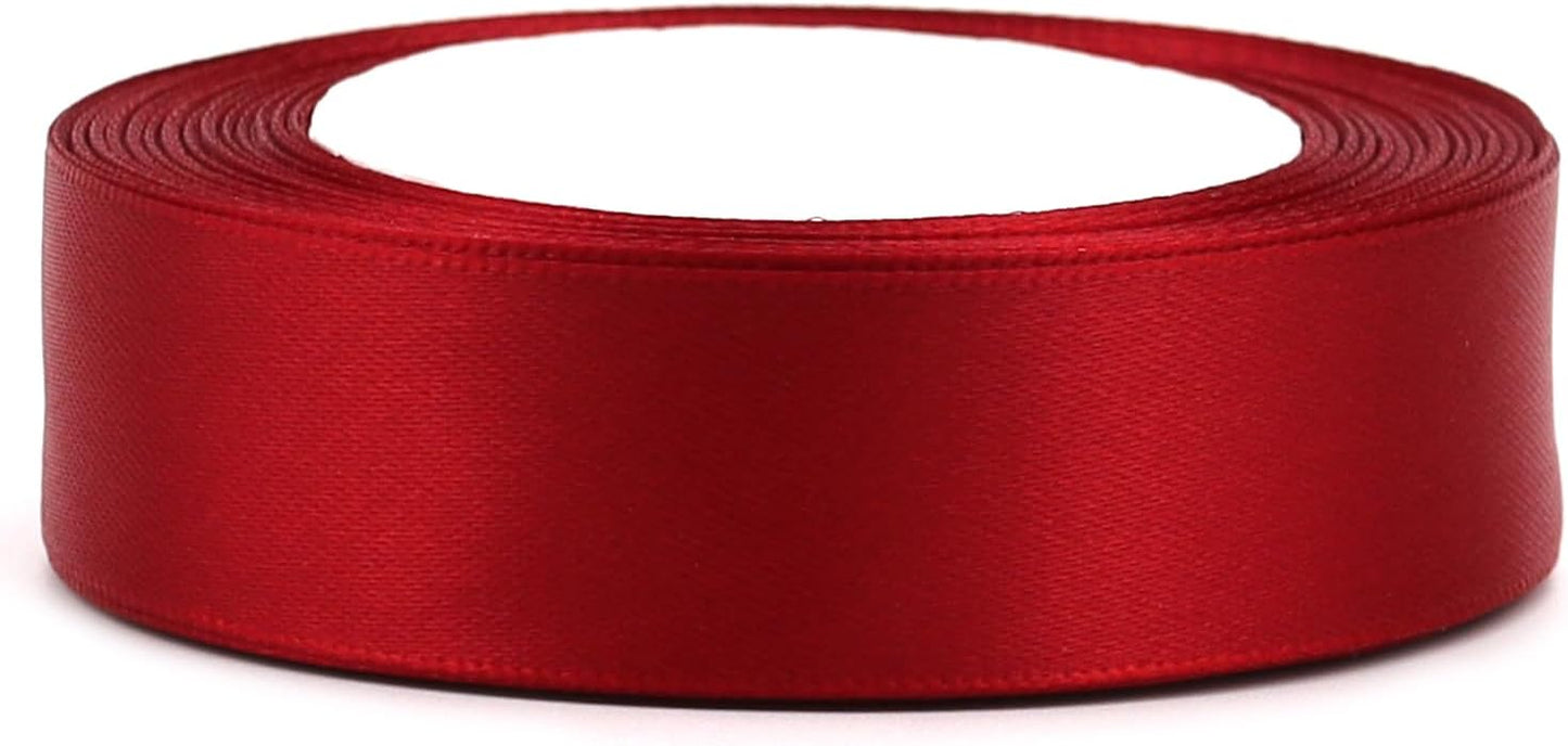 Deep red Solid Satin Ribbon 1 Inch 25 Yards Solid Polyester Fabric Ribbon for Gift Wrapping Wedding Christmas Baby Shower Birthday Party Decoration Handmade Immortal Flower Craft