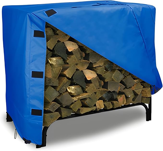 Eevelle Patio Log Rack Cover Made with Marinex Marine Grade Fabric - Waterproof - Durable Firewood Storage Large Log Rack Covers - Weather Protection - (42" H x 96" L x 24" D, Royal Blue)