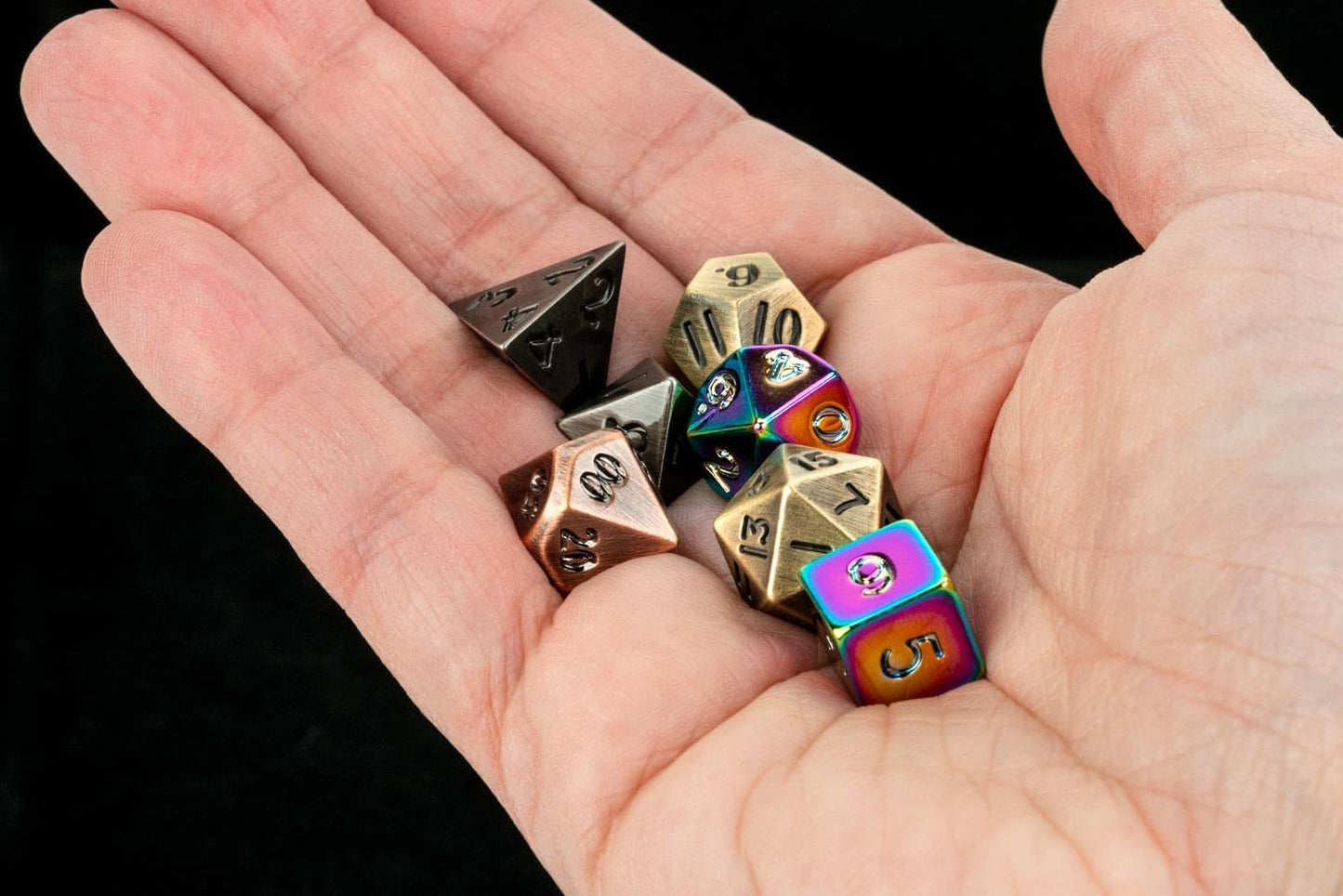 FanRoll Mystery Misfit Baby Metal: Bag of 7 Assorted Mini Polyhedral Metal Dice