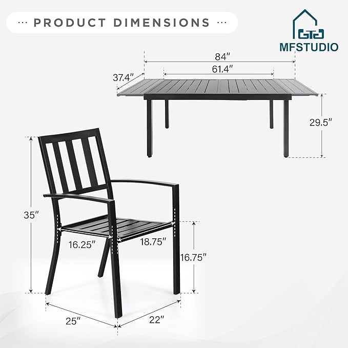 MFSTUDIO Outdoor Dining Set for 8, Expandable Patio Table and Chairs Set, 9 Piece Metal Patio Furniture Set, Patio Dining Set for Deck Backyard Poolside Garden