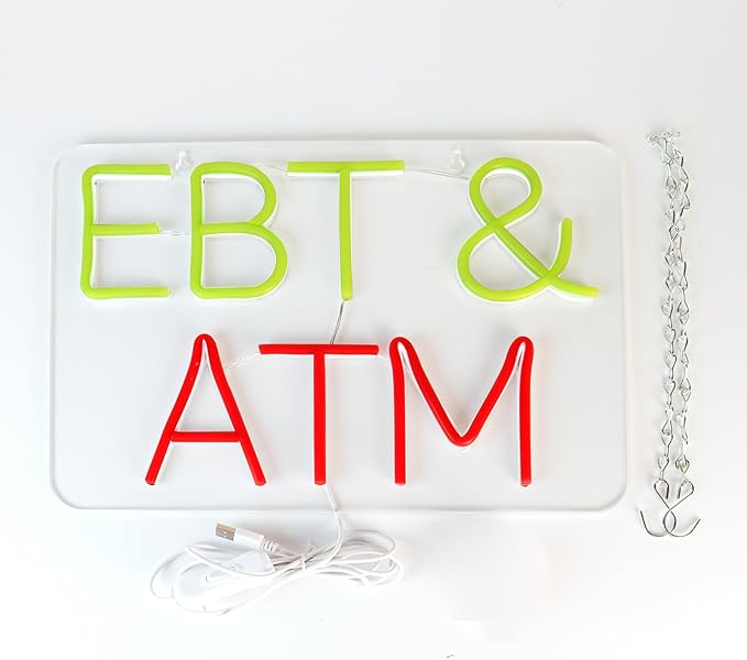 JFLLamp EBT&ATM Neon Signs for Wall Decor Neon Lights for Business Led Signs Suitable for Convenience Stores Supermarkets restaurant Office Bar Pub 5V Power Adapter 17.3 * 10.2 Inch(Green+ Red)