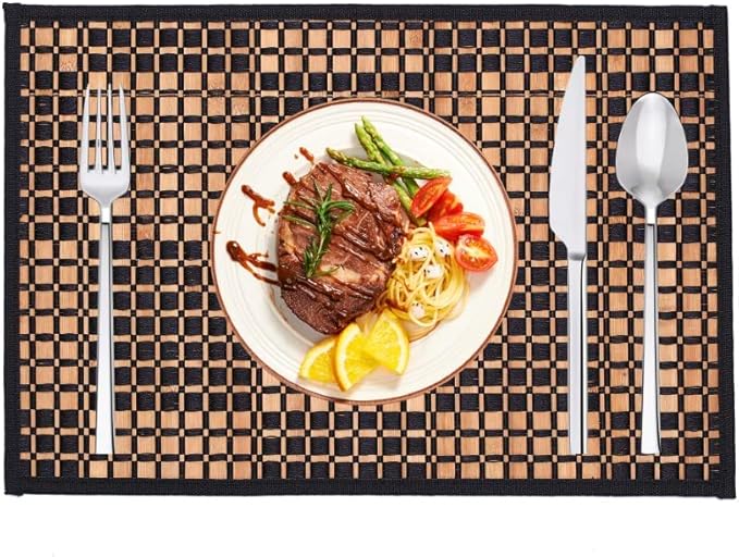 Bamboo Placemats Set of 4, Woven Table Mats for Dining Table Decor, Washable Place Mats for Kitchen Table, Non-Slip sushi rolling mat for Indoor and Outdoor