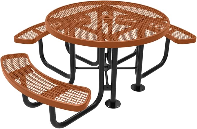 COATEDOUTDOORFURNITURE Heavy-Duty Portable Outdoor Picnic Table with Umbrella Hole, Expanded Metal Patio Dining Furniture Made in America (46" Round Top, Textured Copper)