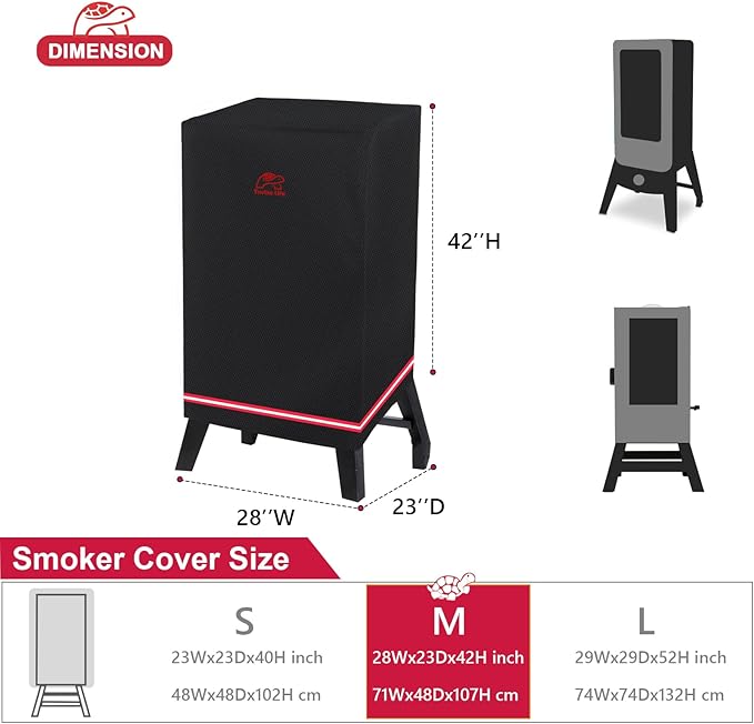 Turtle Life 40 Inch Smoker Cover for Masterbuilt ThermoTemp XL Propane Smoker, Waterproof Heavy Duty Outdoor Smoker Grill Cover 28”W x 23”D x 42”H inch, Black