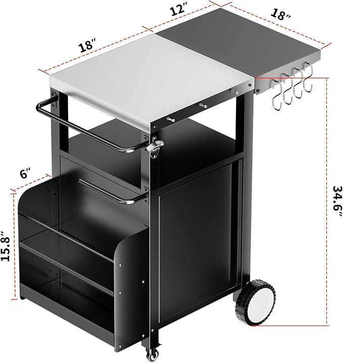 ROOMTEC Outdoor Grill Cart with Storage,Movable Modular BBQ Cart,Waterproof Patio Kitchen Island with Hooks and Spice Rack,Bar Patio Kitchen Island Prep Stand Cabinet with Cover