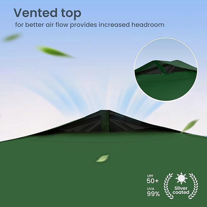 PHI VILLA 10x10 Pop Up Canopy Tent Easy Outdoor Sun Shade for Events Party Tent, 100 Sq. Ft of Shade, Green