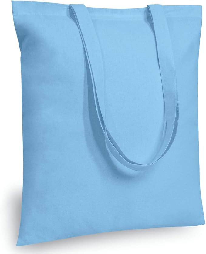 TOPDesign 12-Pack Economical 16"x15" Baby Blue Cotton Tote Bag, Lightweight Medium Reusable Grocery Shopping Cloth Bags, Suitable for DIY, Advertising, Promotion, Gift, Activity