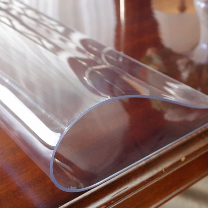 Clear Table Protector 27.6 x 55.1 Inch, 2mm Thick Plastic Table Cover, Waterproof PVC Clear Table Cover Protector, Desk Protector Mat, Writing Desk Pad for Desktop, Coffee & Dining Room Table