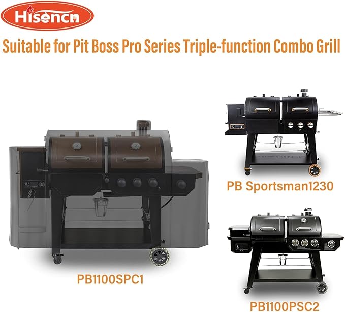 Hisencn Grill Cover for Pit Boss Pro Series Triple-Function Combo Grill PB1100PSC2, PB1100PSC1, Heavy-Duty Pellet Grill Smoker Cover for Pit Boss Sportman 1230 Pellet/Gas Combo Grill, Black, PB 67364