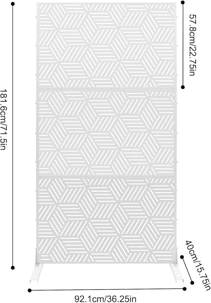 Outdoor Privacy Screens Freestanding, Rustproof Metal Decorative Fence Panels, Rhombic Pattern Tall Outdoor Divider Privacy Fence Screens for Outside Backyard Garden Patio,36.25x71.5inch (White)