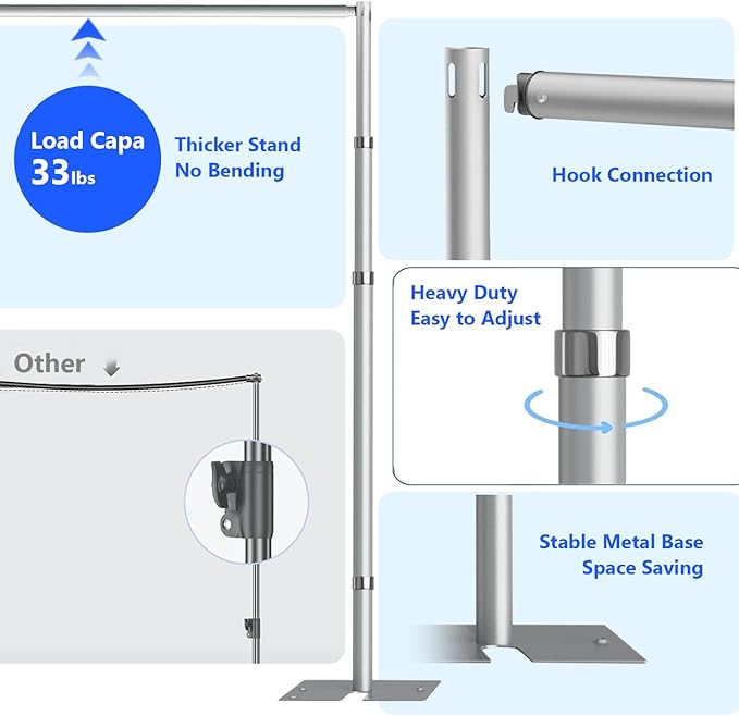 Pipe and Drap Backdrop Stand Kit ,10x 10ft Heavy Duty Adjustable Frame Backdrop Stand with Flat Base,Carry bag for Event, Birthday Party, displays and Wedding Decoration