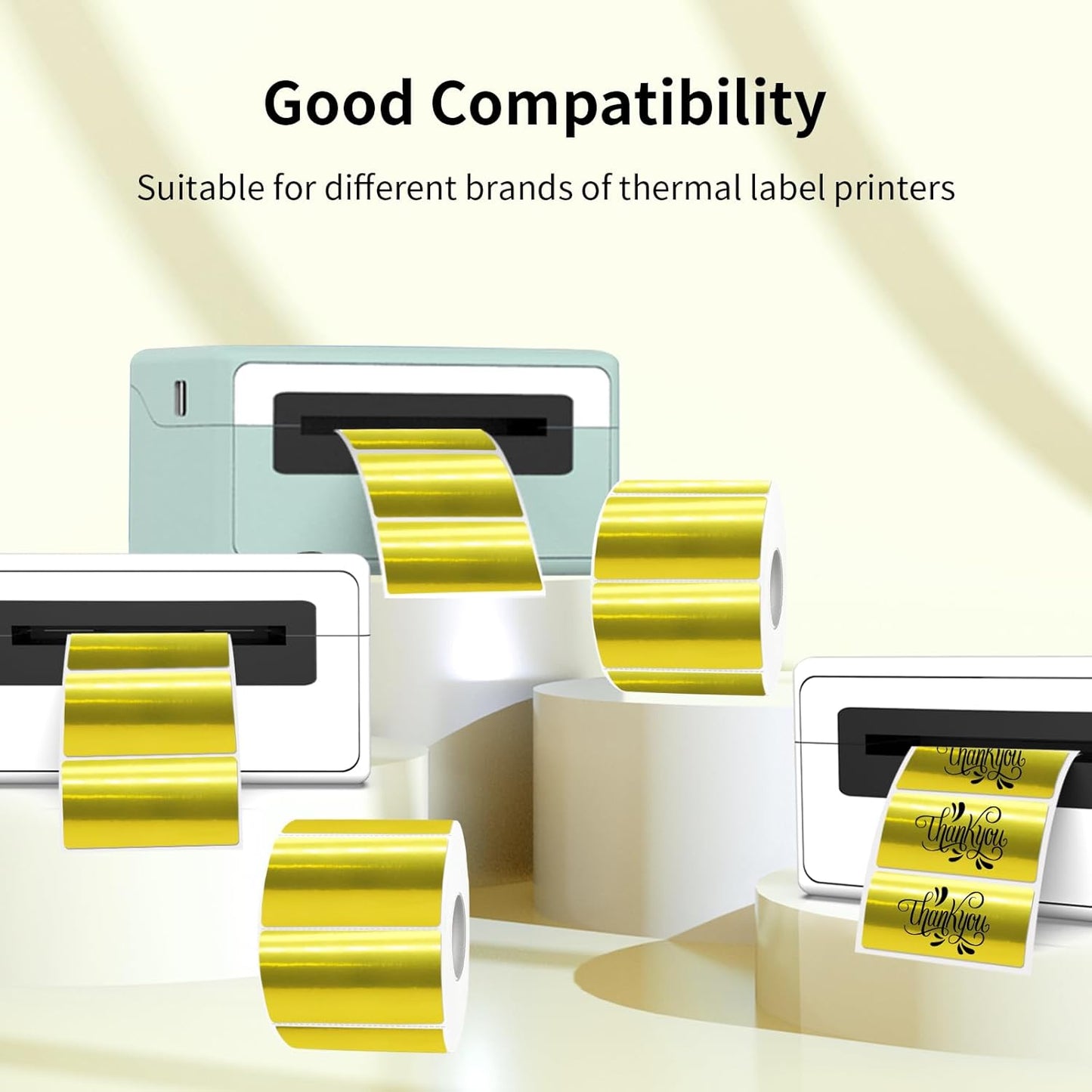 2x1 Inch Thermal Labels, Holographic Gold Thermal Printer Stickers, Waterproof Self-Adhesive Shipping Label Printer Sticker for Barcode, Name, Address, 300 Labels/Roll