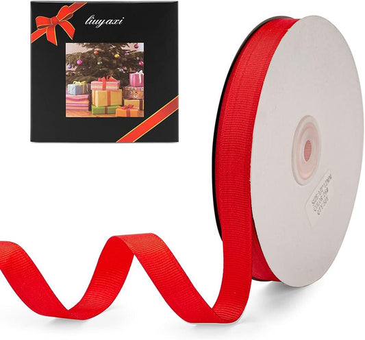 LIUYAXI 5/8" X 50 Yards Solid Red Grosgrain Ribbon, Perfect for Crafts, Wedding Decor, DIY Hair Accessories, Sewing, Christmas Gift Wrapping and More