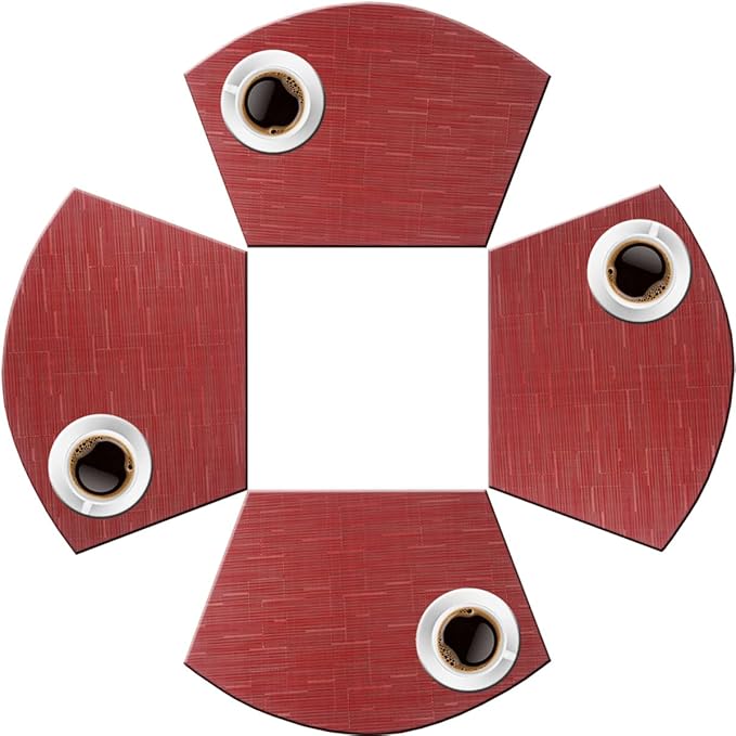 PIGCHCY Wedge Shaped Placemats for Dining Table Cross-Weave Washable Vinyl Placemat Heat Resistant Round Table Mats Set of 4 (Burgundy Red)