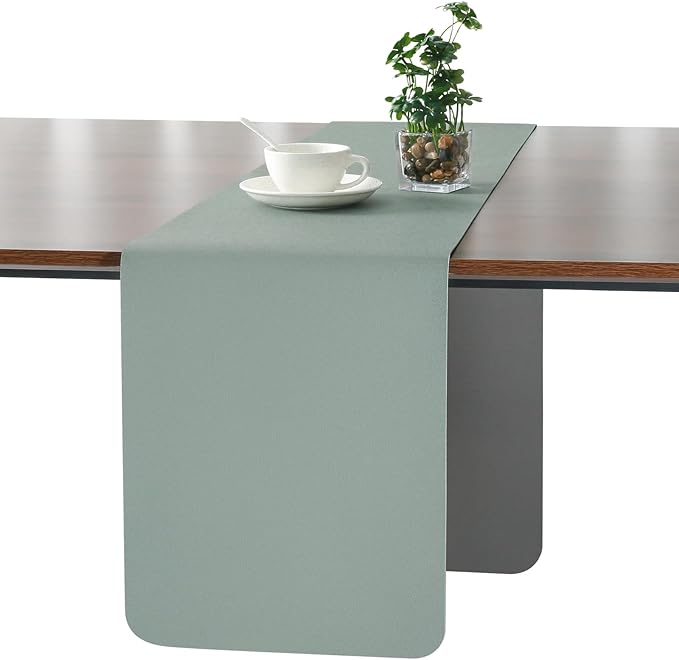 Myir JUN Table Runner Double Sided Vinyl Runner Table 72 Inch Long Runner for Table Washable Waterproof Non-Slip for Home Decorations Gray Sage Green,12 x 72 inch