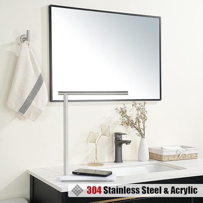 JQK Hand Towel Holder Stand Brushed, Modern Tree Rack Free Standing for Countertop with 12 Inch Bar, 304 Stainless Steel Thicken 0.8mm, HTT170-WN