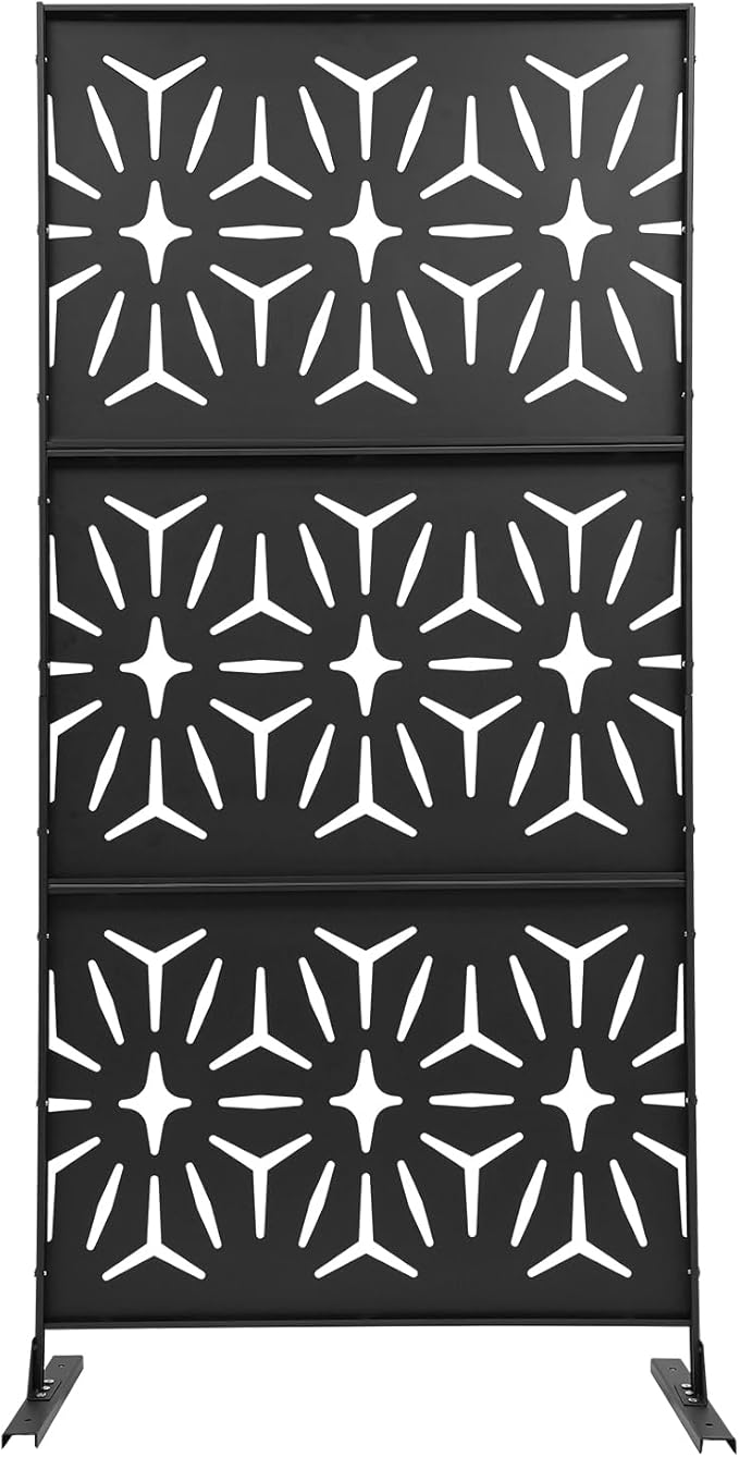 75" H×35" W Decorative Outdoor Privacy Screen with Stand, Outdoor Decor Privacy Fence Screen Metal Fence Panels, Free Standing Metal Divider for Patio Lawn Deck (Black-Small Rhombus)