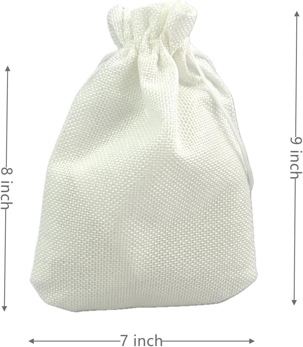 Palmhomee Pack of 25 Burlap Gift Bags with Drawstring Linen Jewelry Pouches Wedding Jute Bags for Jewelry and Treat Pouches Party Birthday Wedding Favors Gift(7x9 Inch, White)