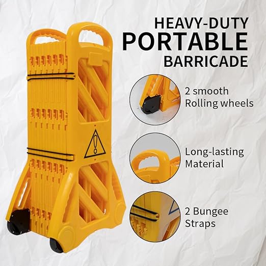 Yeeoy 13 Foot Safety Barrier, Expandable Mobile Barricade System, Commercial Foldable Barriers, Portable Traffic Barricade Fence for Construction, Traffic Control, Driveway Gate