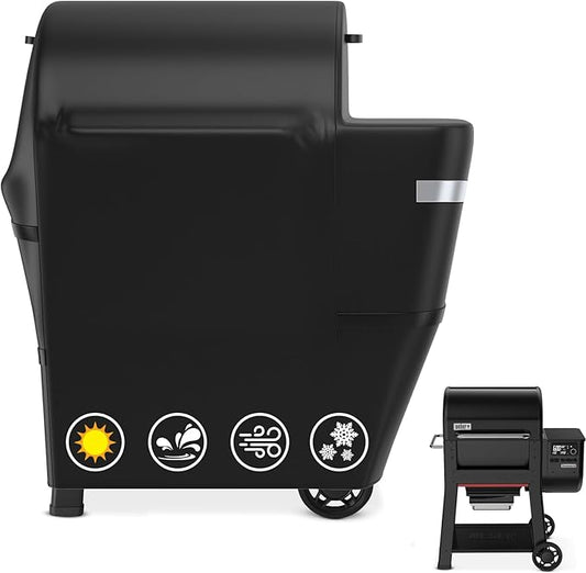 Utheer Grill Cover for Weber Searwood 600 Pellet Grill, Heavy Duty 600D Waterproof Fabric Grill Cover for Weber 3400145, Black
