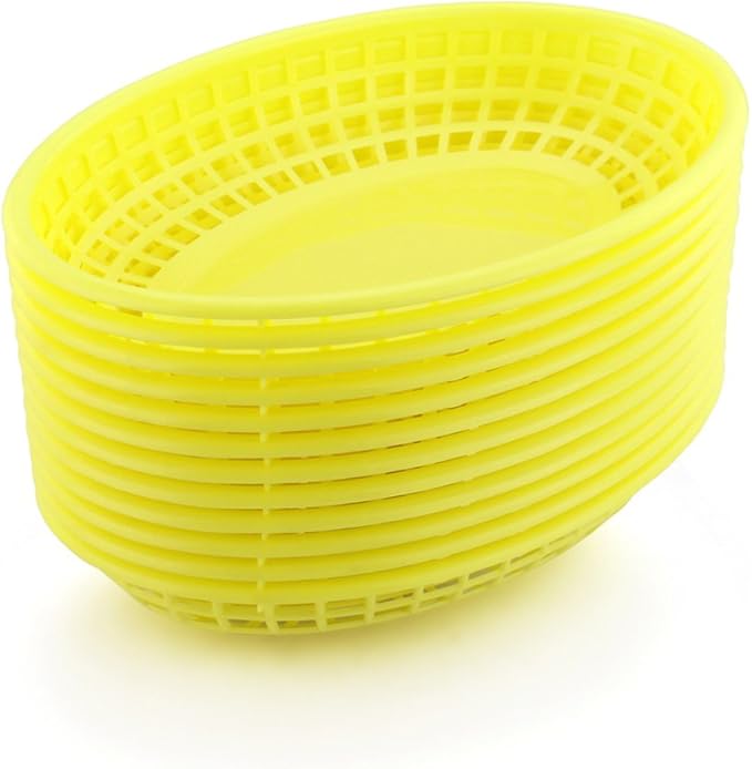New Star Foodservice 44188 Fast Food Baskets, 9.25 x 6 inch Oval, Set of 12, Yellow