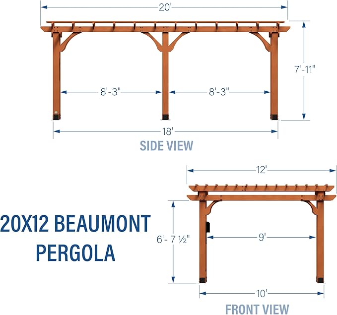 Backyard Discovery Beaumont 20' x 12' Traditional Cedar Wood Pergola Kit with Trellis Roof, All-Season Durability, High-Wind Rating, PowerPort, Shade for Outdoor Patio, Deck, Garden, and Entertaining