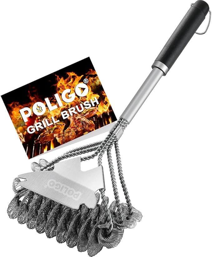 POLIGO Safe Grill Brush and Scraper Bristle Free 18" Grill Cleaner Brush - Stainless Steel BBQ Brush for Grill Cleaning - Wireless Grill Brush with BBQ Scraper for Grill - Gifts for Grill Wizard
