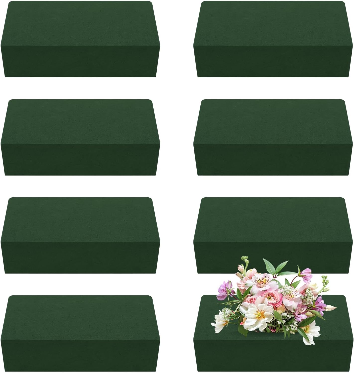 Aktor 8 Pcs Floral Foam Blocks for Fresh & Artificial Flower Arrangement, 8.8” x 4.1” x 2.7” Green Wet Foam for Wedding, Birthdays, Home, Office, and Garden Decorations