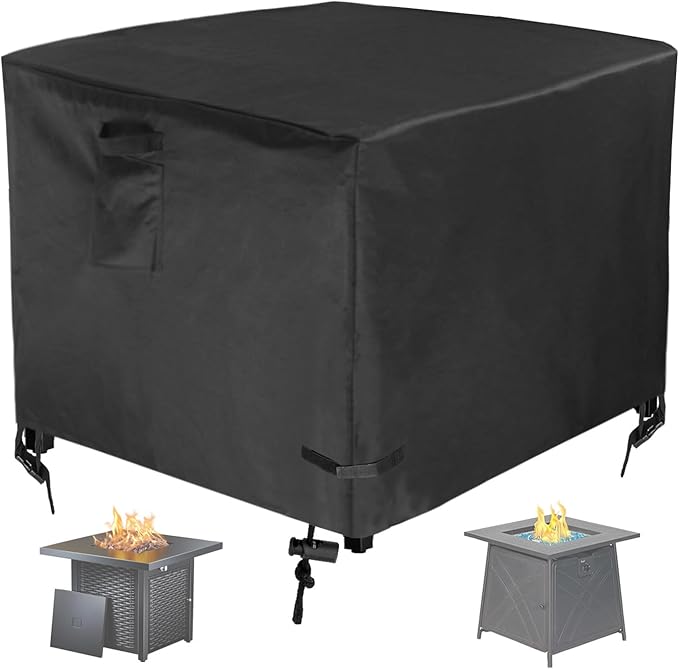 32 Inch Gas Fire Pit Cover for 28-32 Inch Square Fire Pit Tables, Heavy Duty 600D Waterproof & Windproof 32 x 32 x 24 Inches Patio Firepit Cover, Black