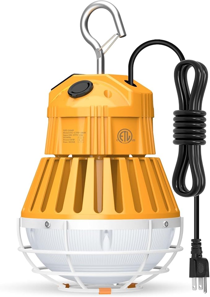 LED Temporary Work Light,100W/80W/60W Adjustable,4500K/5000K/5700K CCT Adjustable Construction Light with 10ft Cable Plug and Sturdy Hooks Linkable LED Work Job Site Lighting ETL Listed AC100-277V
