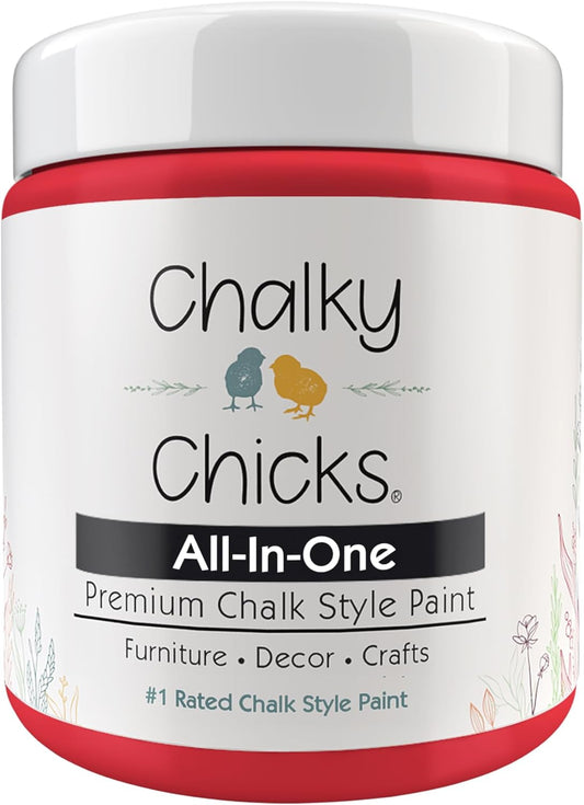 Chalky Chicks All-in-One Chalk Paint for Furniture or Cabinet - 8 Fl Oz - Matte Finish Poppy (Deep Red-Pink) for Metal, Wood Furniture Paint - No Sanding All-in-One for Home Decor & Crafts, USA Made